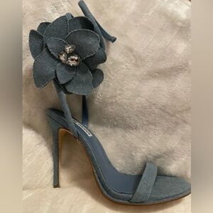 Steve Madden Denim Blue Floral Applique Stiletto Sandals